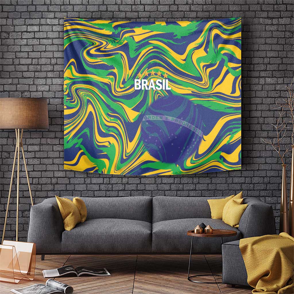 Brazil Football Tapestry 2026 Vamos Brasil Marble Pattern - Wonder Print Shop