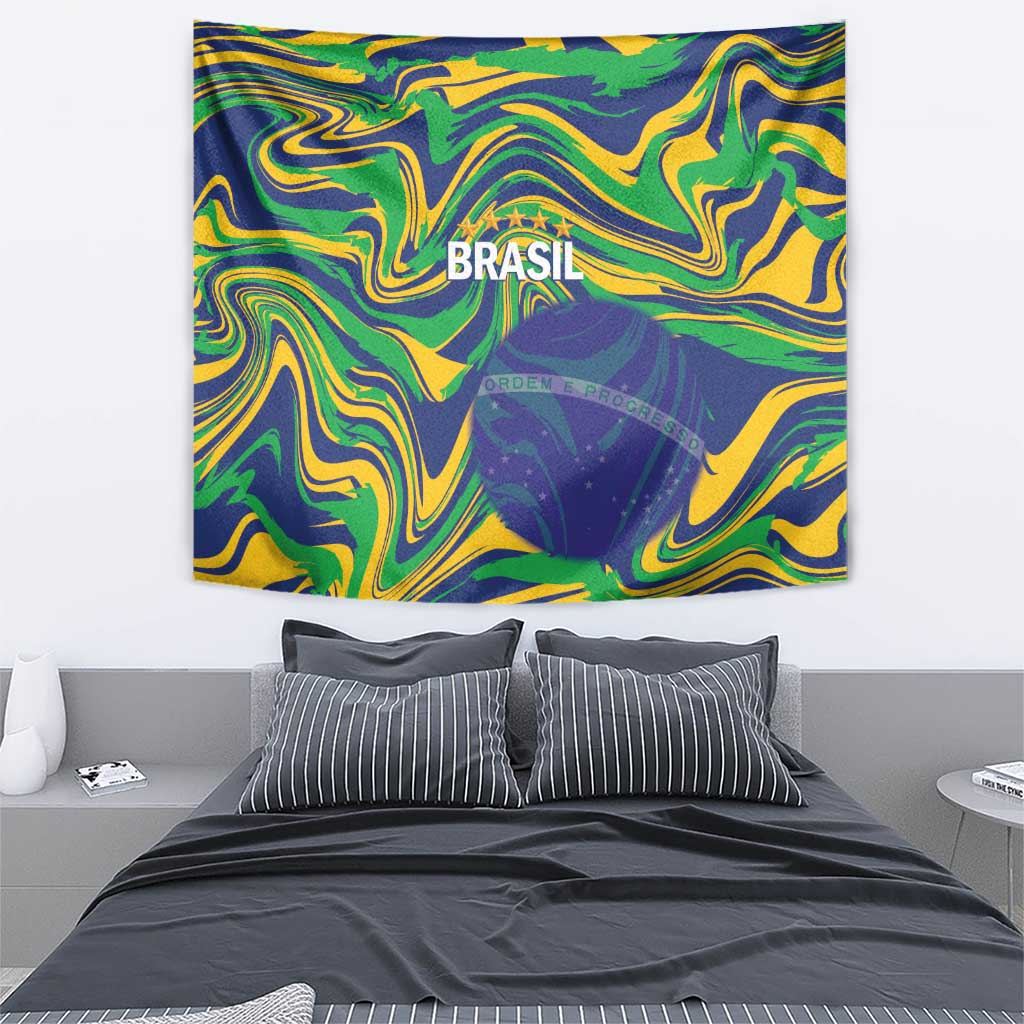 Brazil Football Tapestry 2026 Vamos Brasil Marble Pattern - Wonder Print Shop