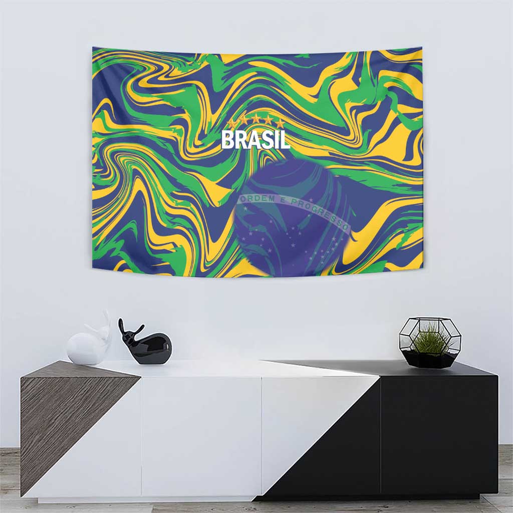 Brazil Football Tapestry 2026 Vamos Brasil Marble Pattern - Wonder Print Shop