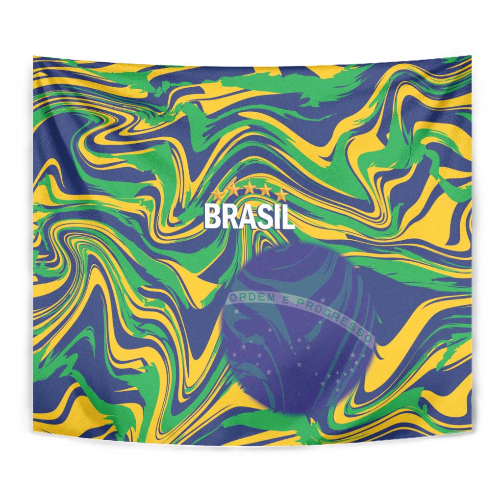 Brazil Football Tapestry 2026 Vamos Brasil Marble Pattern - Wonder Print Shop
