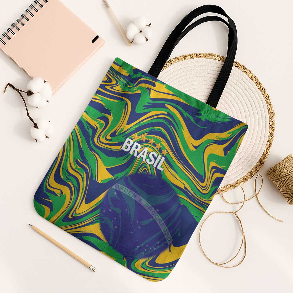 Brazil Football Tote Bag 2026 Vamos Brasil Marble Pattern - Wonder Print Shop