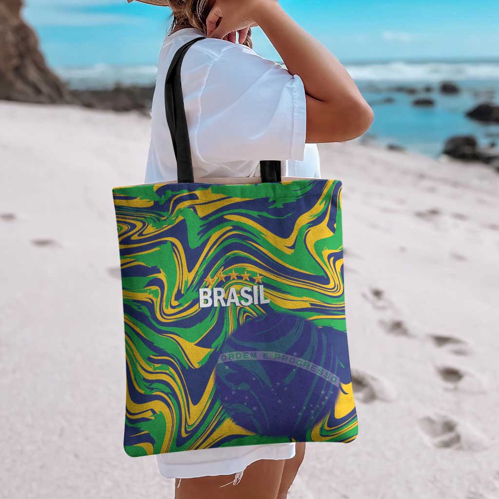 Brazil Football Tote Bag 2026 Vamos Brasil Marble Pattern - Wonder Print Shop