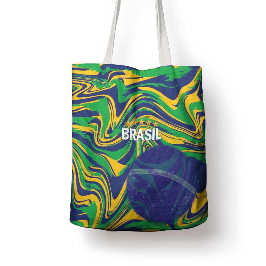 Brazil Football Tote Bag 2026 Vamos Brasil Marble Pattern - Wonder Print Shop