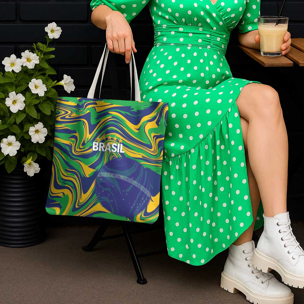Brazil Football Tote Bag 2026 Vamos Brasil Marble Pattern - Wonder Print Shop