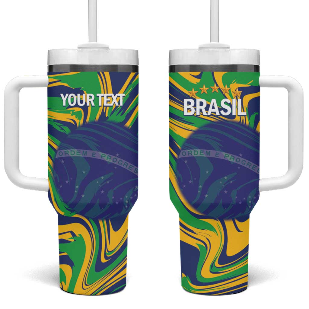 Brazil Football Custom Tumbler With Handle 2026 Vamos Brasil Marble Pattern - Wonder Print Shop
