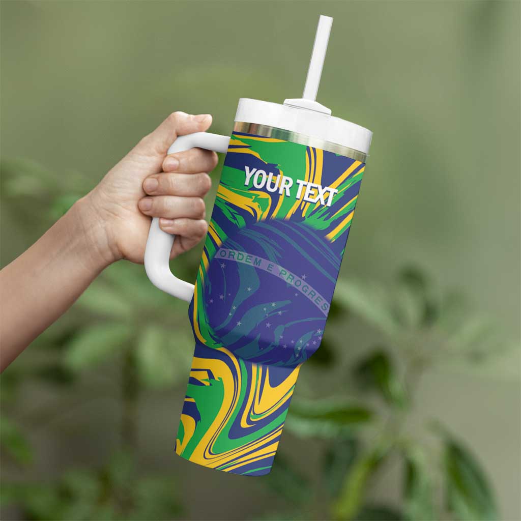 Brazil Football Custom Tumbler With Handle 2026 Vamos Brasil Marble Pattern - Wonder Print Shop