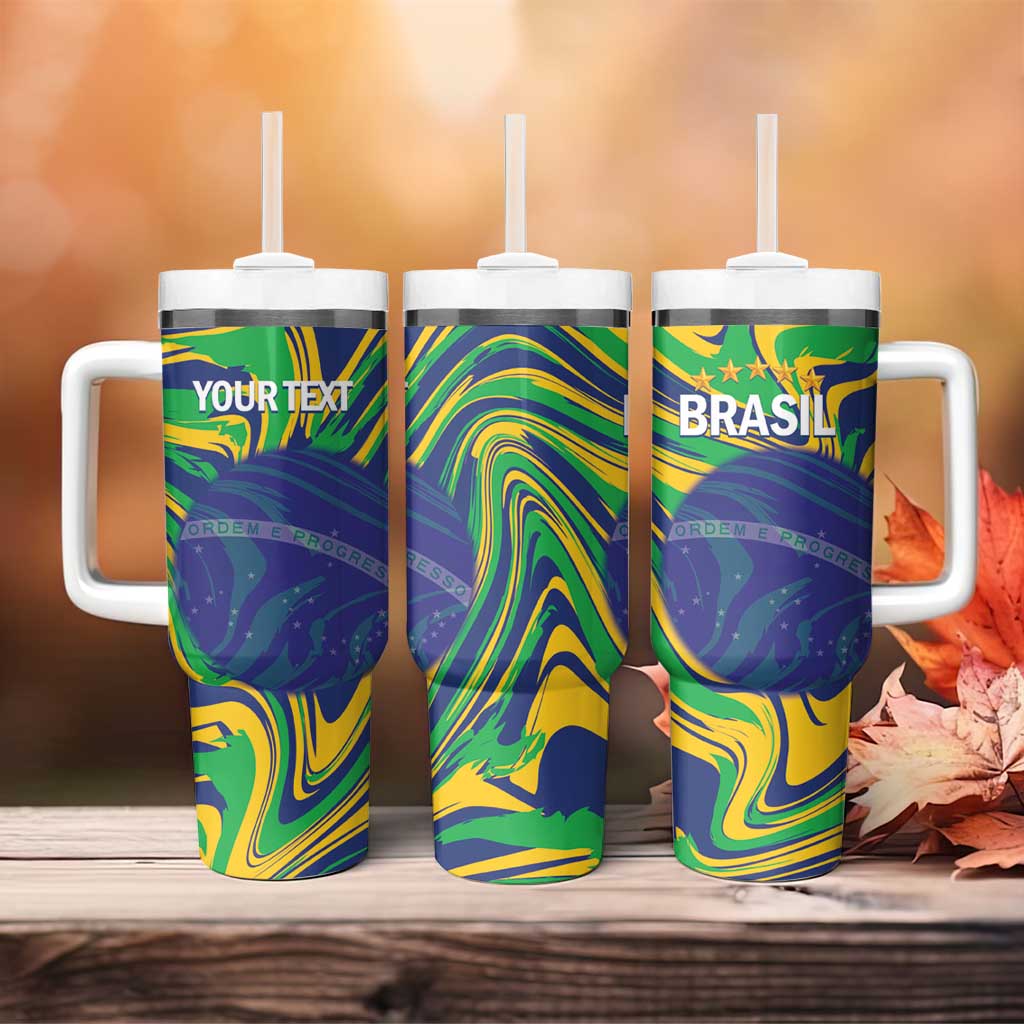 Brazil Football Custom Tumbler With Handle 2026 Vamos Brasil Marble Pattern - Wonder Print Shop