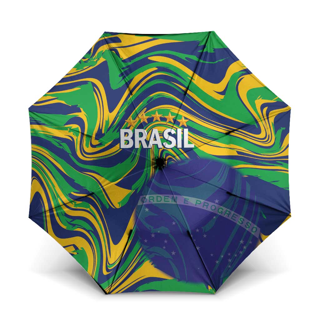 Brazil Football Umbrella 2026 Vamos Brasil Marble Pattern - Wonder Print Shop