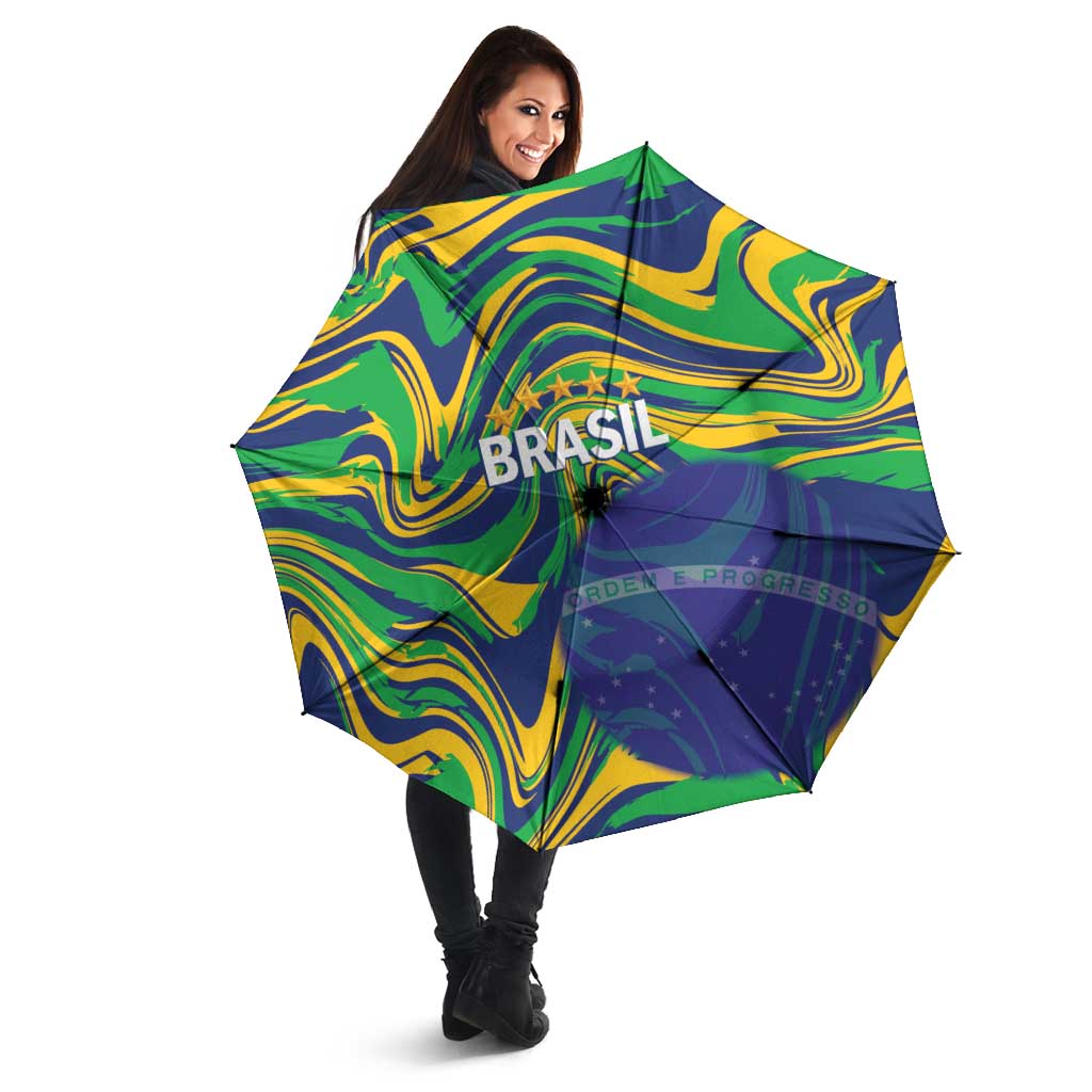 Brazil Football Umbrella 2026 Vamos Brasil Marble Pattern - Wonder Print Shop