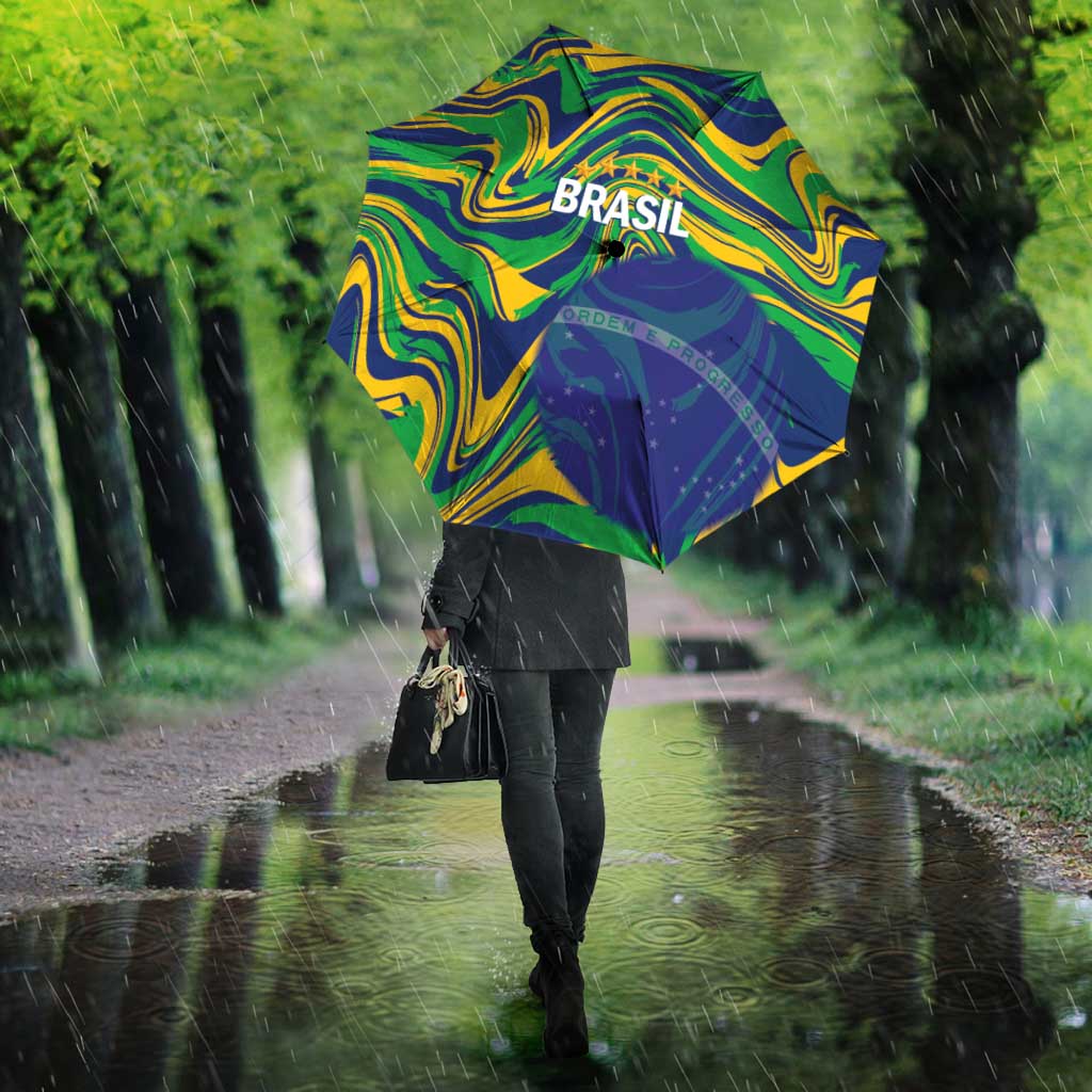 Brazil Football Umbrella 2026 Vamos Brasil Marble Pattern - Wonder Print Shop