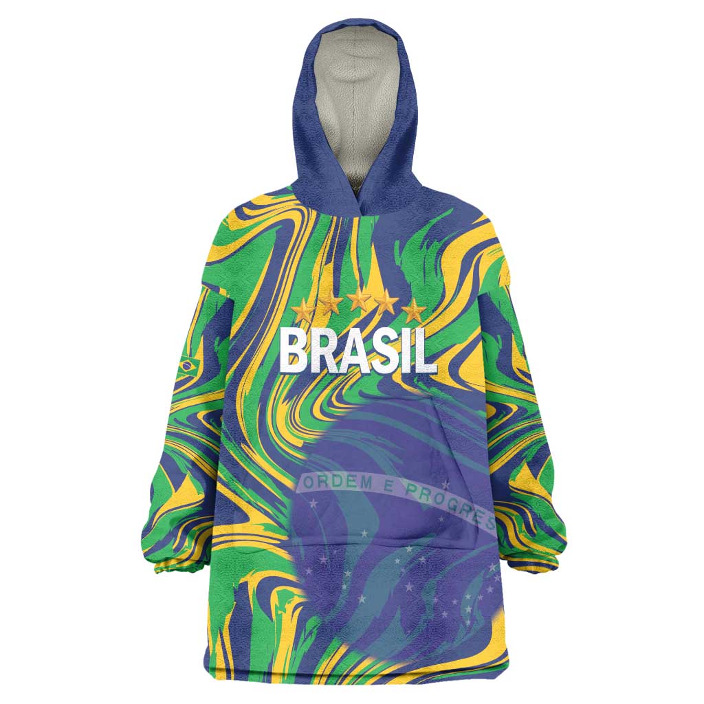 Brazil Football Custom Wearable Blanket Hoodie 2026 Vamos Brasil Marble Pattern - Wonder Print Shop