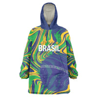 Brazil Football Custom Wearable Blanket Hoodie 2026 Vamos Brasil Marble Pattern - Wonder Print Shop
