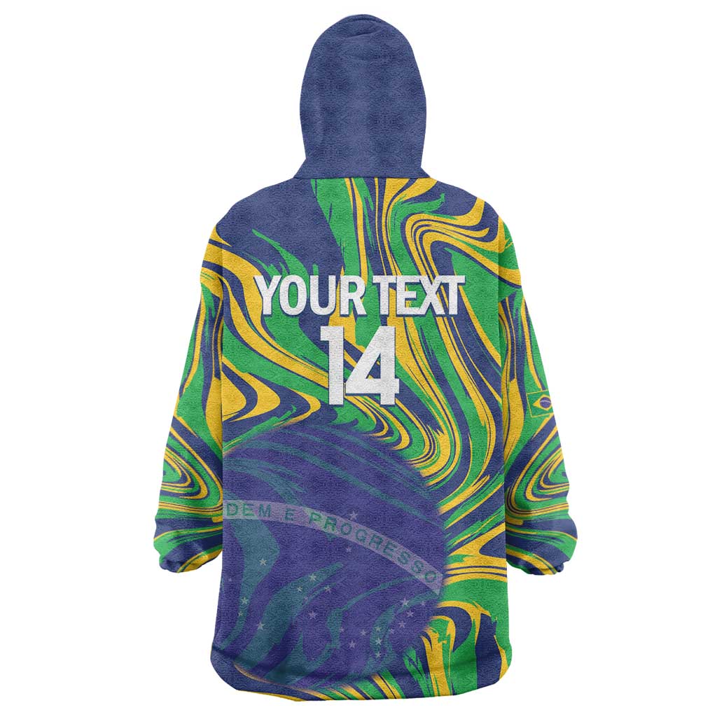 Brazil Football Custom Wearable Blanket Hoodie 2026 Vamos Brasil Marble Pattern - Wonder Print Shop
