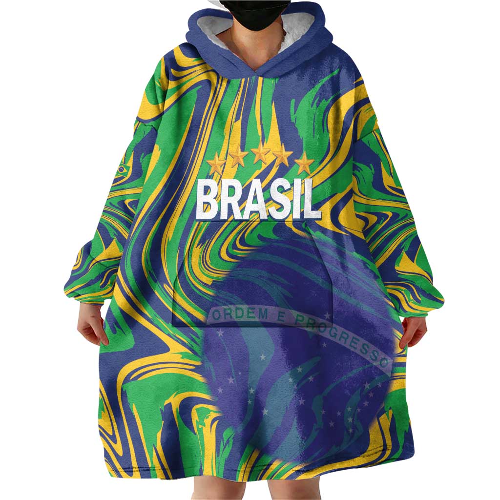 Brazil Football Custom Wearable Blanket Hoodie 2026 Vamos Brasil Marble Pattern - Wonder Print Shop