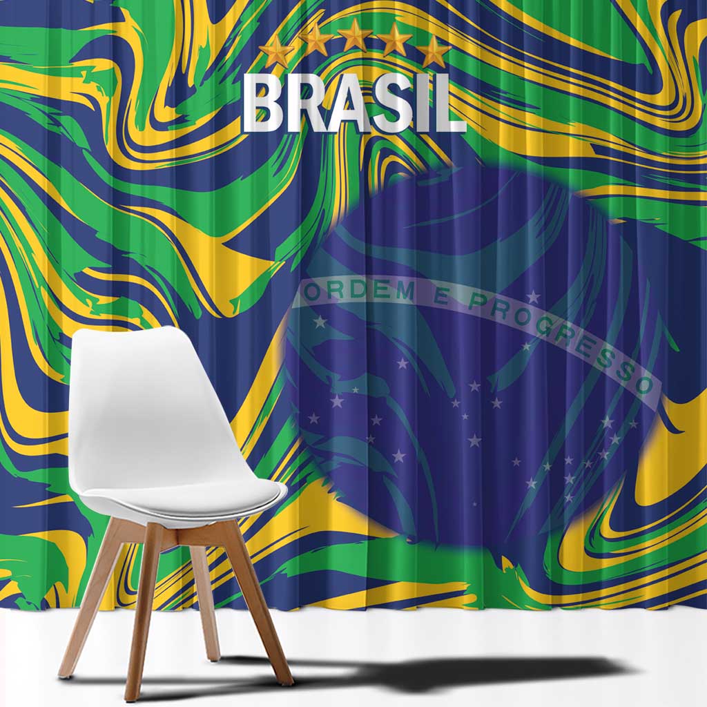 Brazil Football Window Curtain 2026 Vamos Brasil Marble Pattern - Wonder Print Shop