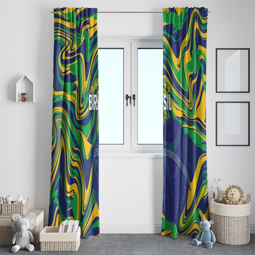 Brazil Football Window Curtain 2026 Vamos Brasil Marble Pattern - Wonder Print Shop