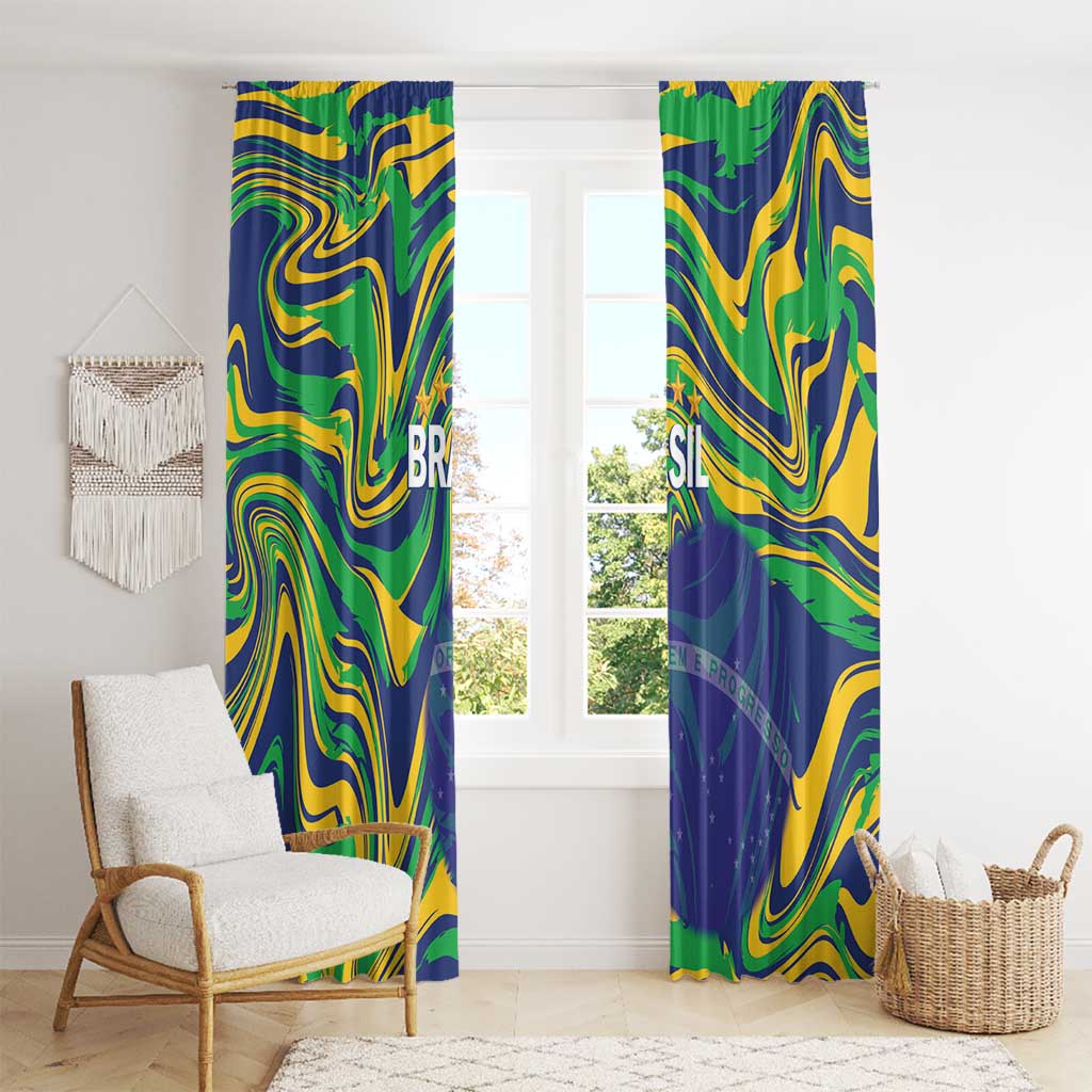 Brazil Football Window Curtain 2026 Vamos Brasil Marble Pattern - Wonder Print Shop