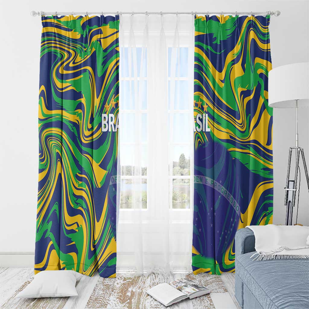 Brazil Football Window Curtain 2026 Vamos Brasil Marble Pattern - Wonder Print Shop
