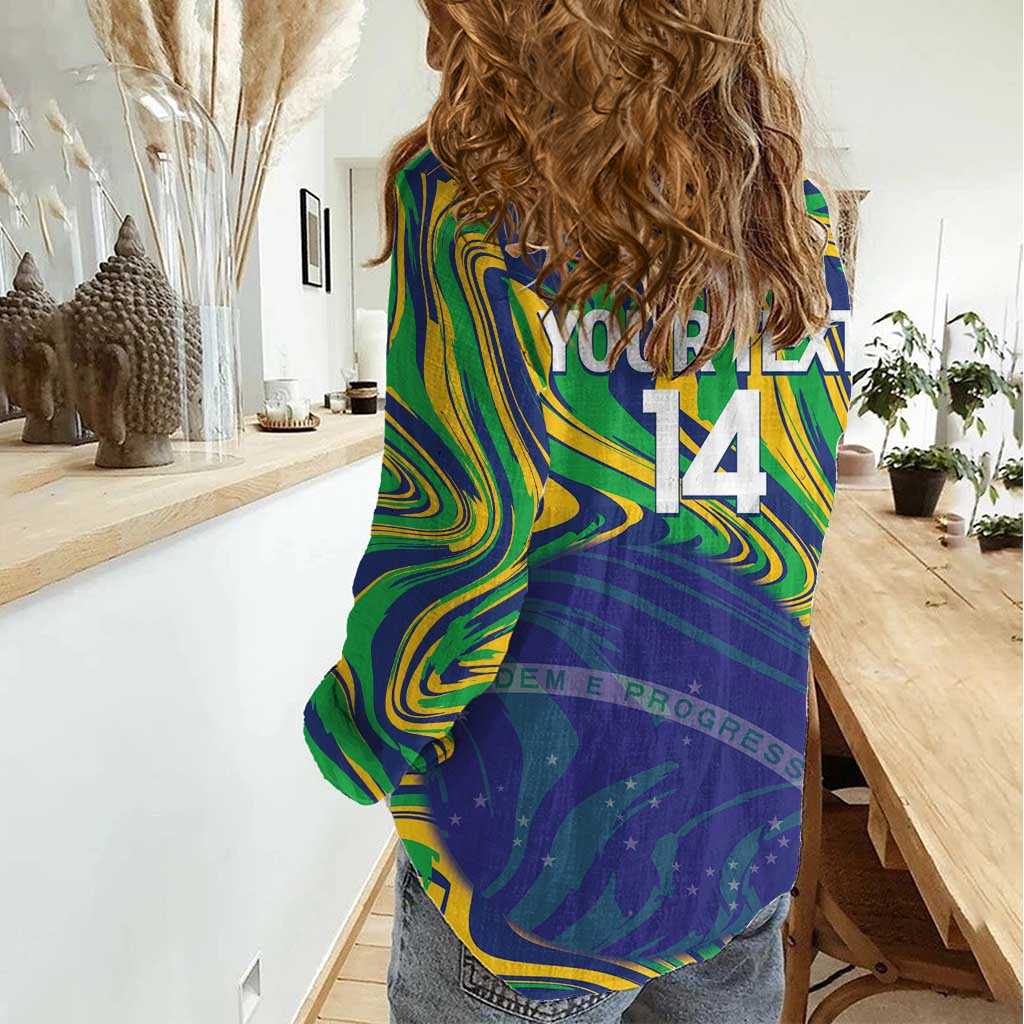 Brazil Football Custom Women Casual Shirt 2026 Vamos Brasil Marble Pattern - Wonder Print Shop