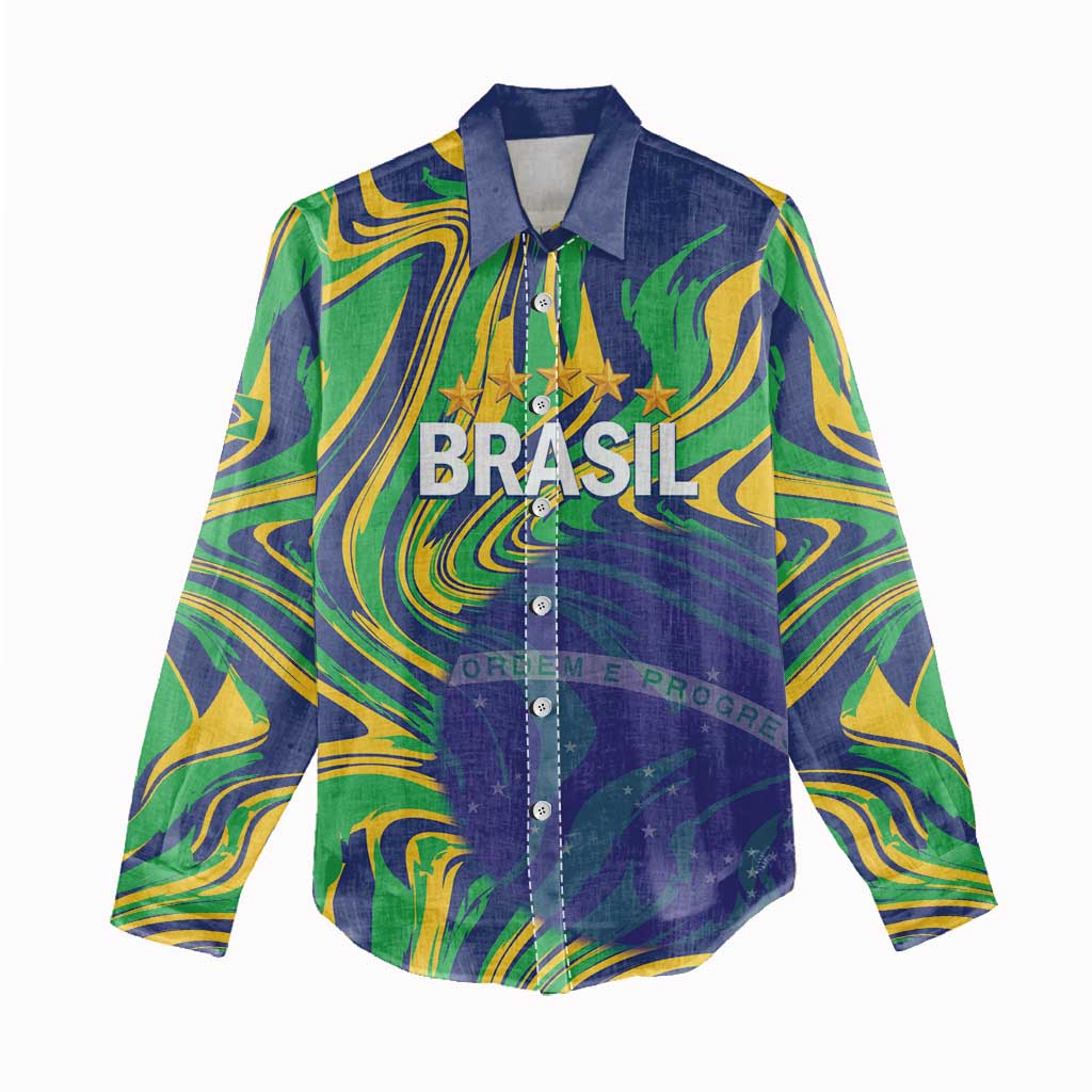 Brazil Football Custom Women Casual Shirt 2026 Vamos Brasil Marble Pattern - Wonder Print Shop