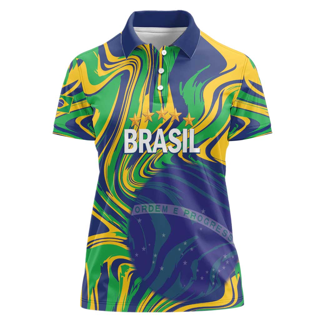 Brazil Football Custom Women Polo Shirt 2026 Vamos Brasil Marble Pattern - Wonder Print Shop