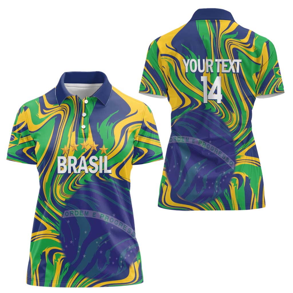 Brazil Football Custom Women Polo Shirt 2026 Vamos Brasil Marble Pattern - Wonder Print Shop