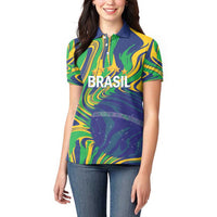 Brazil Football Custom Women Polo Shirt 2026 Vamos Brasil Marble Pattern - Wonder Print Shop