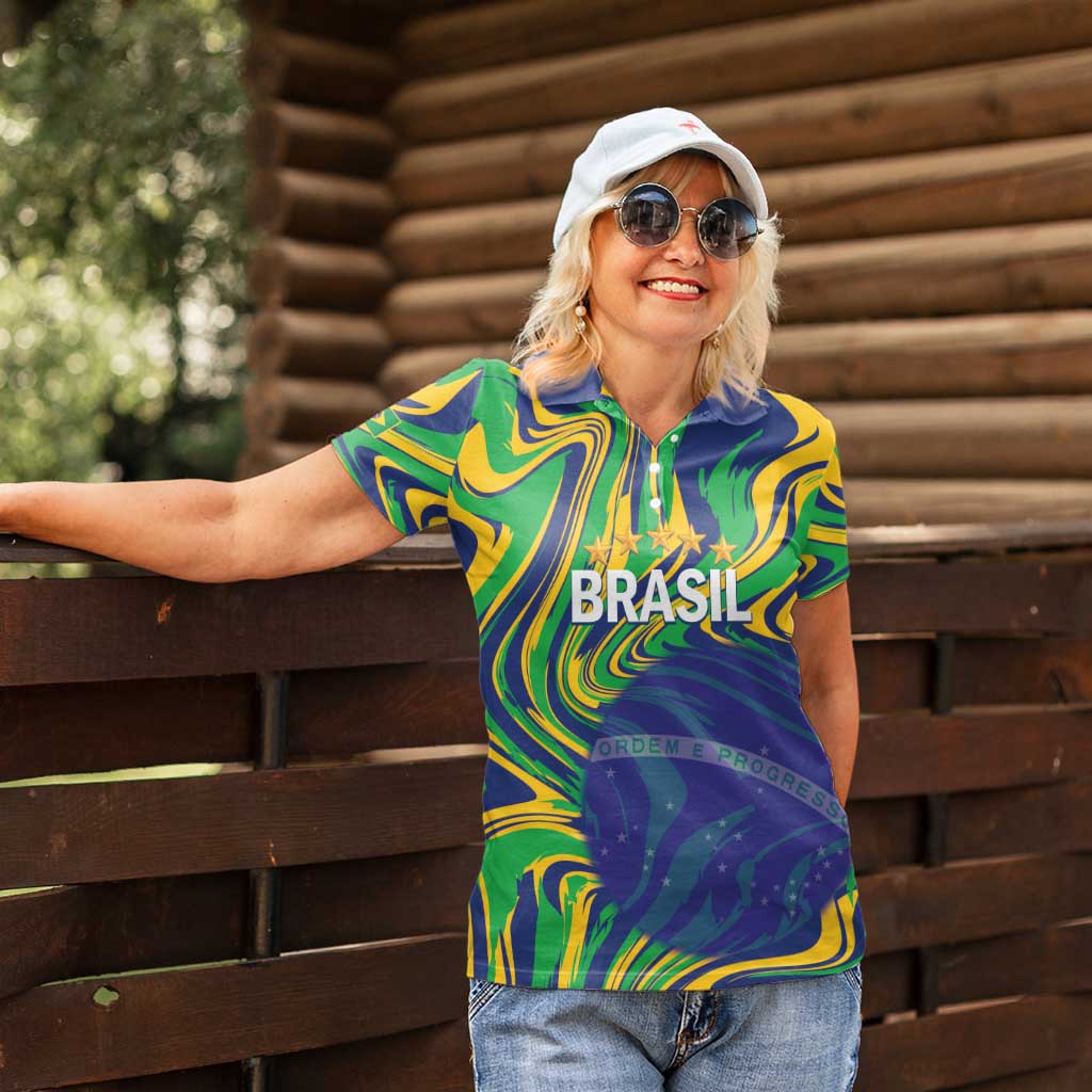 Brazil Football Custom Women Polo Shirt 2026 Vamos Brasil Marble Pattern - Wonder Print Shop
