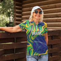 Brazil Football Custom Women Polo Shirt 2026 Vamos Brasil Marble Pattern - Wonder Print Shop
