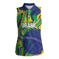 Brazil Football Custom Women Sleeveless Polo Shirt 2026 Vamos Brasil Marble Pattern - Wonder Print Shop