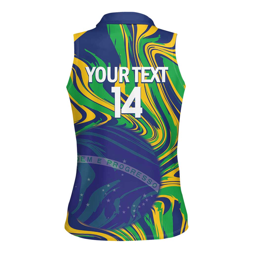 Brazil Football Custom Women Sleeveless Polo Shirt 2026 Vamos Brasil Marble Pattern - Wonder Print Shop