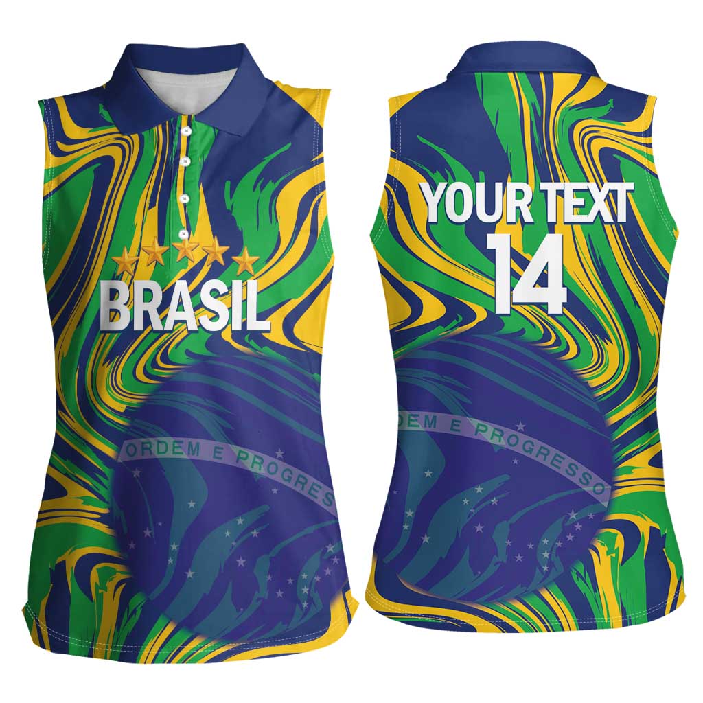 Brazil Football Custom Women Sleeveless Polo Shirt 2026 Vamos Brasil Marble Pattern - Wonder Print Shop