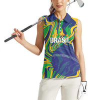 Brazil Football Custom Women Sleeveless Polo Shirt 2026 Vamos Brasil Marble Pattern - Wonder Print Shop