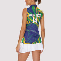 Brazil Football Custom Women Sleeveless Polo Shirt 2026 Vamos Brasil Marble Pattern - Wonder Print Shop