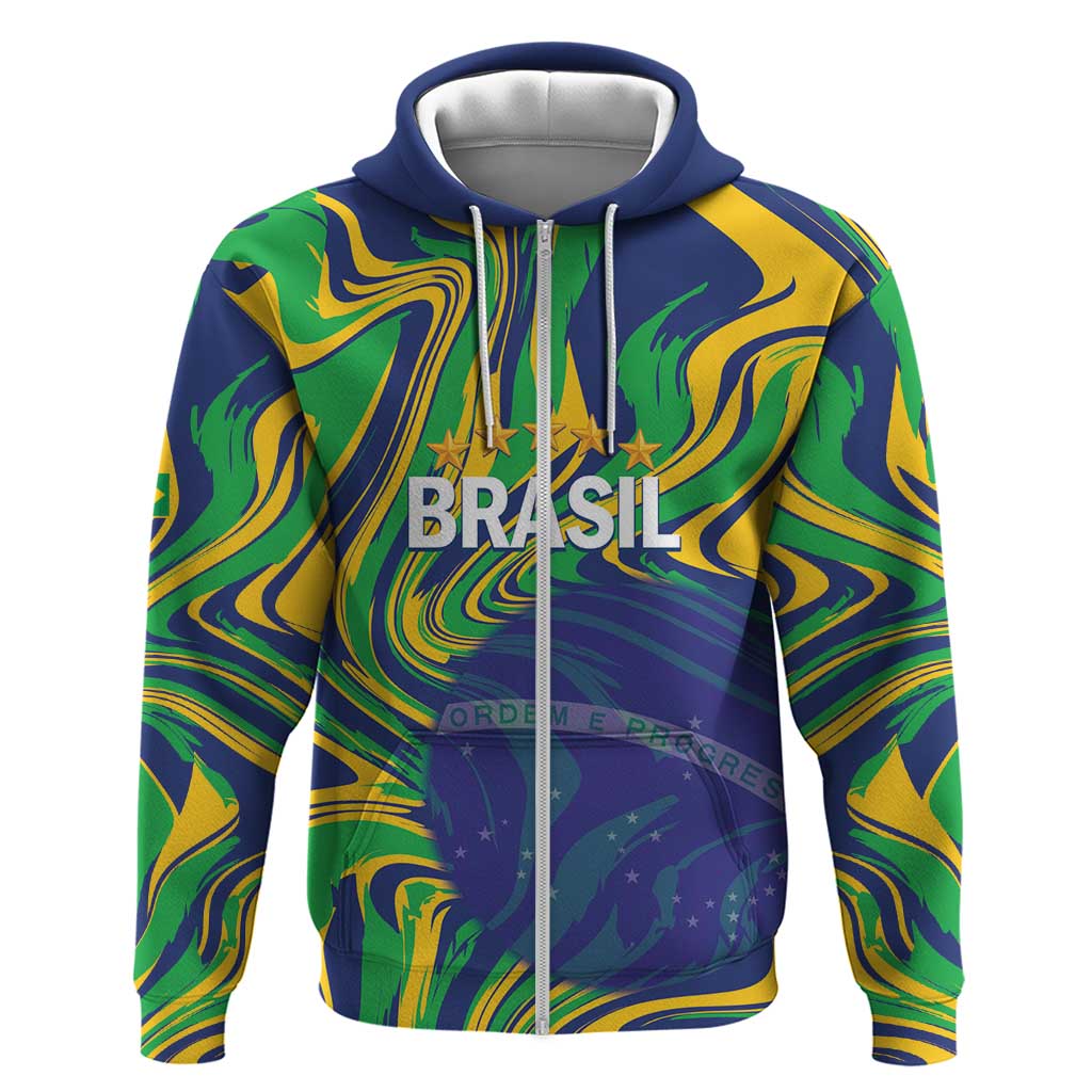 Brazil Football Custom Zip Hoodie 2026 Vamos Brasil Marble Pattern - Wonder Print Shop
