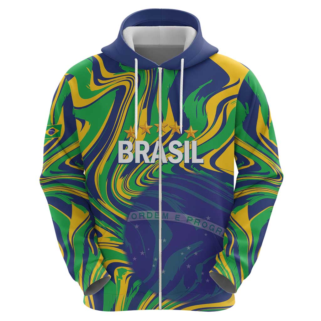 Brazil Football Custom Zip Hoodie 2026 Vamos Brasil Marble Pattern - Wonder Print Shop