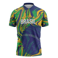 Brazil Football Custom Zipper Polo Shirt 2026 Vamos Brasil Marble Pattern - Wonder Print Shop