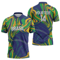 Brazil Football Custom Zipper Polo Shirt 2026 Vamos Brasil Marble Pattern - Wonder Print Shop