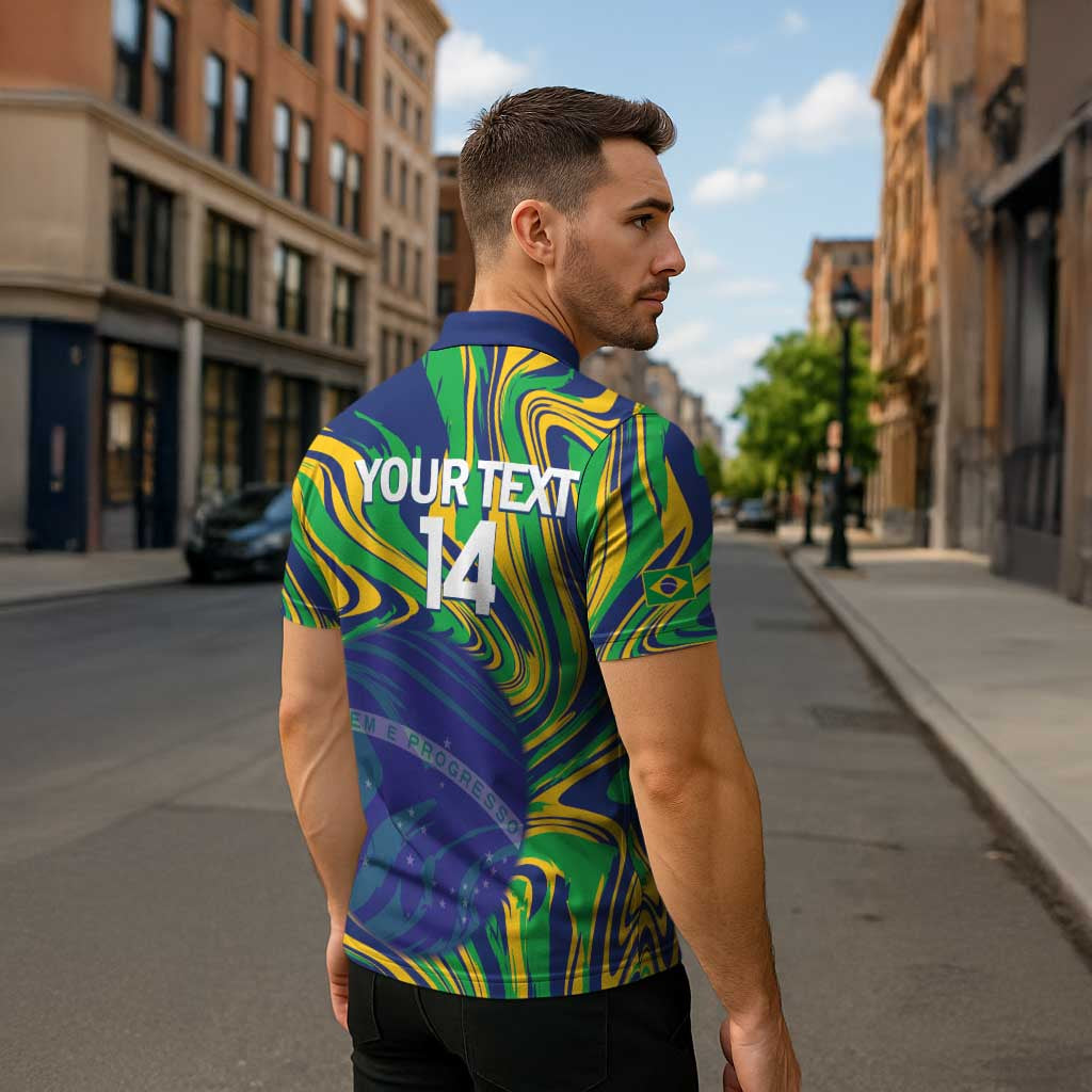 Brazil Football Custom Zipper Polo Shirt 2026 Vamos Brasil Marble Pattern - Wonder Print Shop