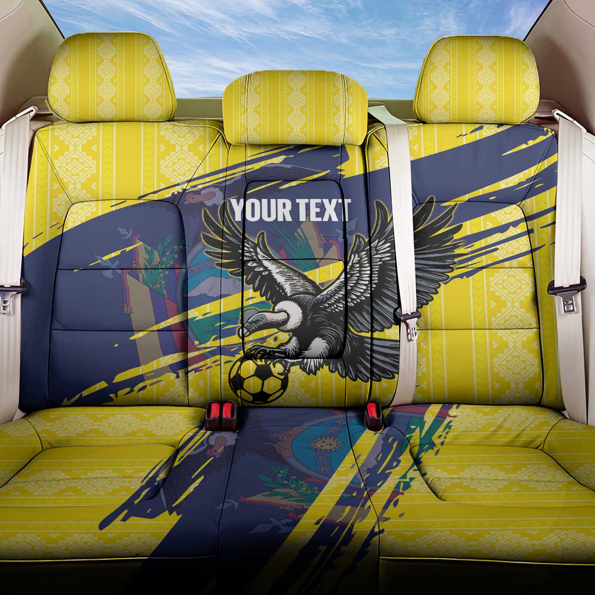 Ecuador Football Custom Back Car Seat Cover 2026 Vamos La Tri Yellow South America Pattern - Wonder Print Shop