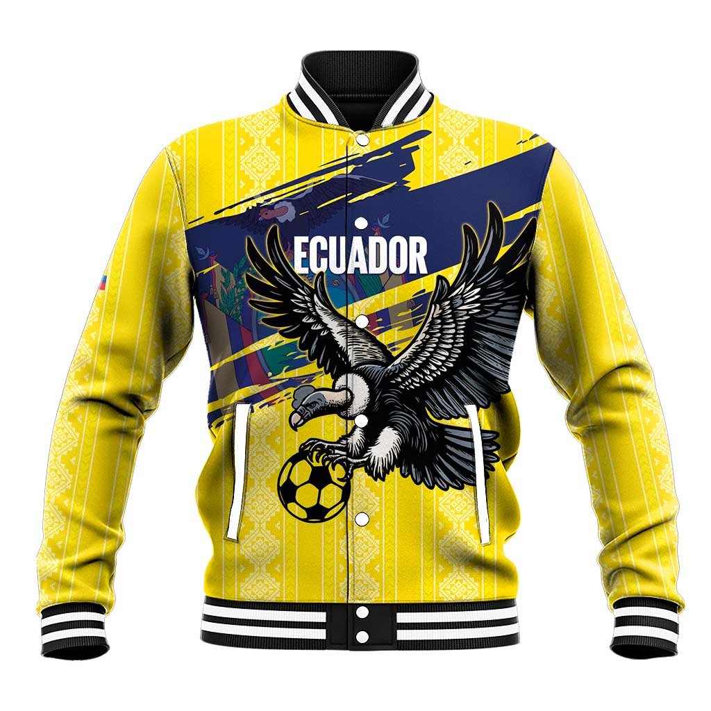 Ecuador Football Custom Baseball Jacket 2026 Vamos La Tri Yellow South America Pattern - Wonder Print Shop