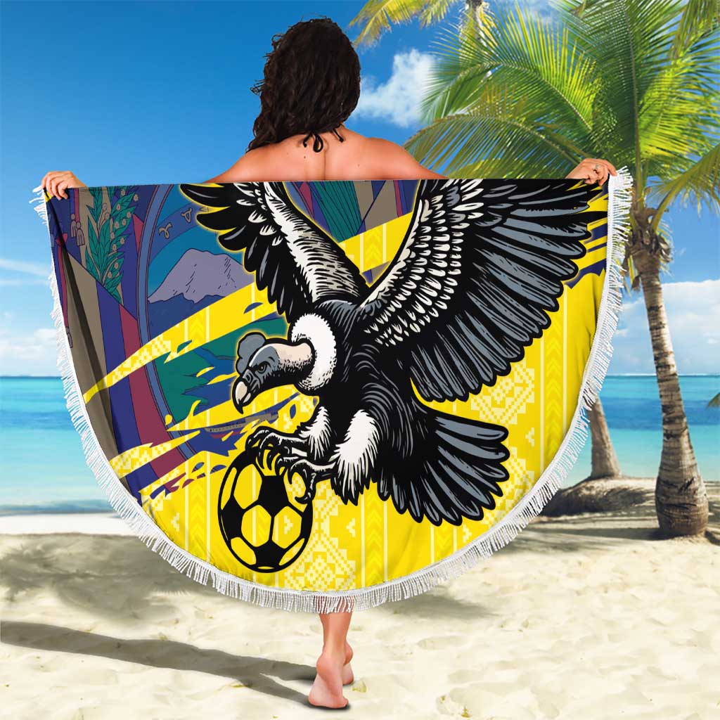 Ecuador Football Custom Beach Blanket 2026 Vamos La Tri Yellow South America Pattern - Wonder Print Shop