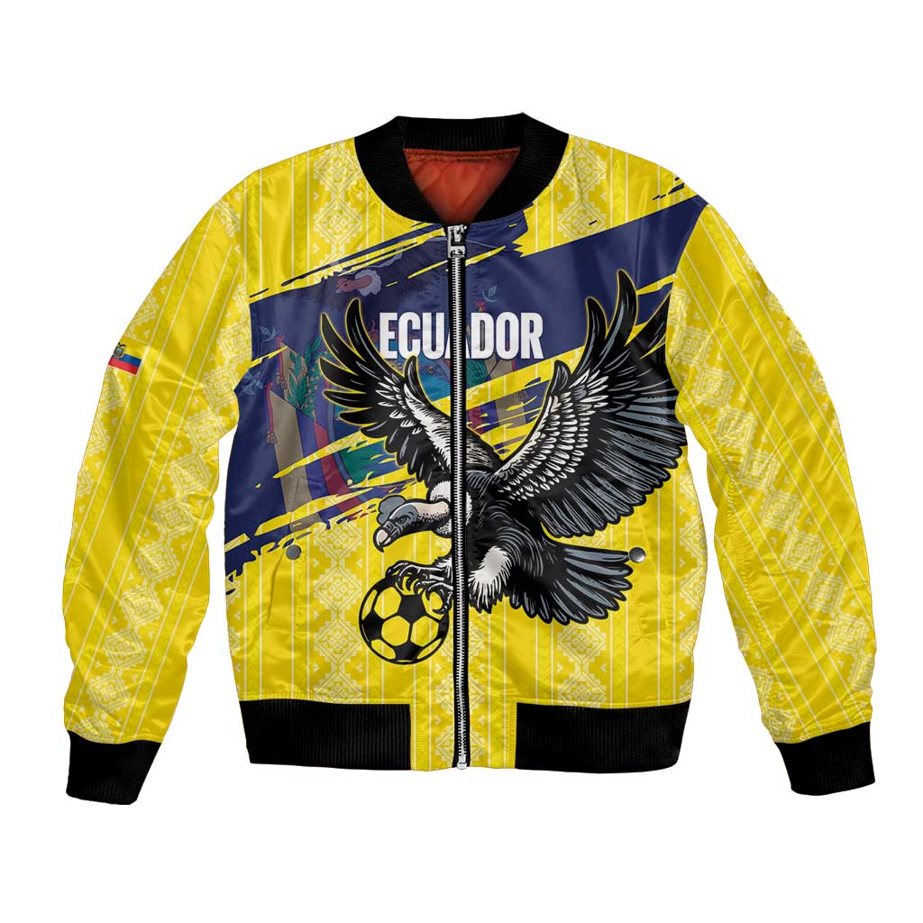 Ecuador Football Custom Bomber Jacket 2026 Vamos La Tri Yellow South America Pattern - Wonder Print Shop