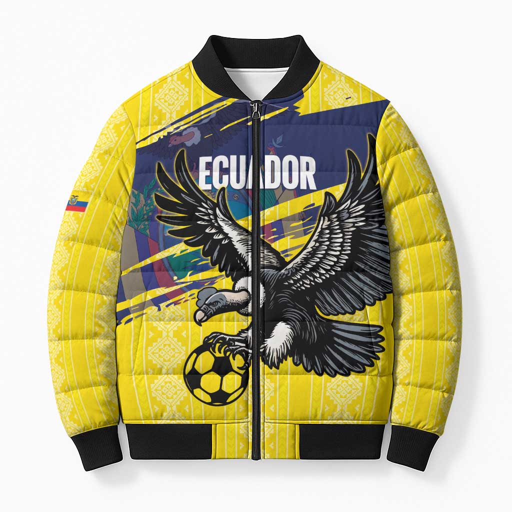 Ecuador Football Custom Bomber Puffer Jacket 2026 Vamos La Tri Yellow South America Pattern - Wonder Print Shop