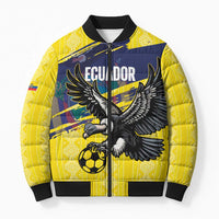 Ecuador Football Custom Bomber Puffer Jacket 2026 Vamos La Tri Yellow South America Pattern - Wonder Print Shop