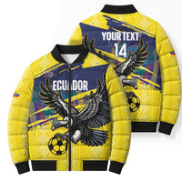 Ecuador Football Custom Bomber Puffer Jacket 2026 Vamos La Tri Yellow South America Pattern - Wonder Print Shop