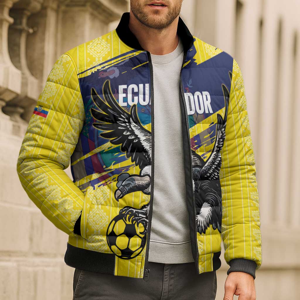 Ecuador Football Custom Bomber Puffer Jacket 2026 Vamos La Tri Yellow South America Pattern - Wonder Print Shop