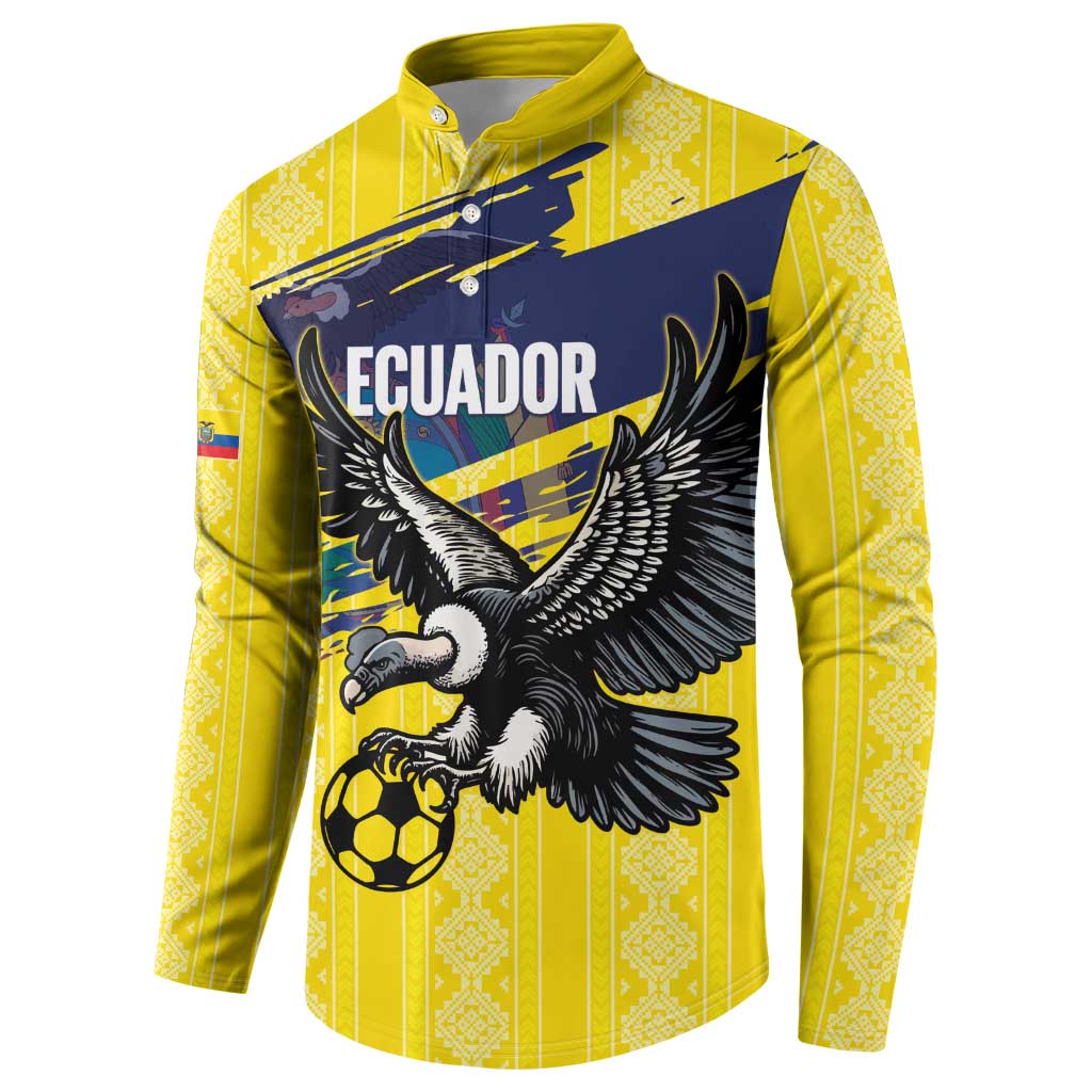 Ecuador Football Custom Button Sweatshirt 2026 Vamos La Tri Yellow South America Pattern - Wonder Print Shop