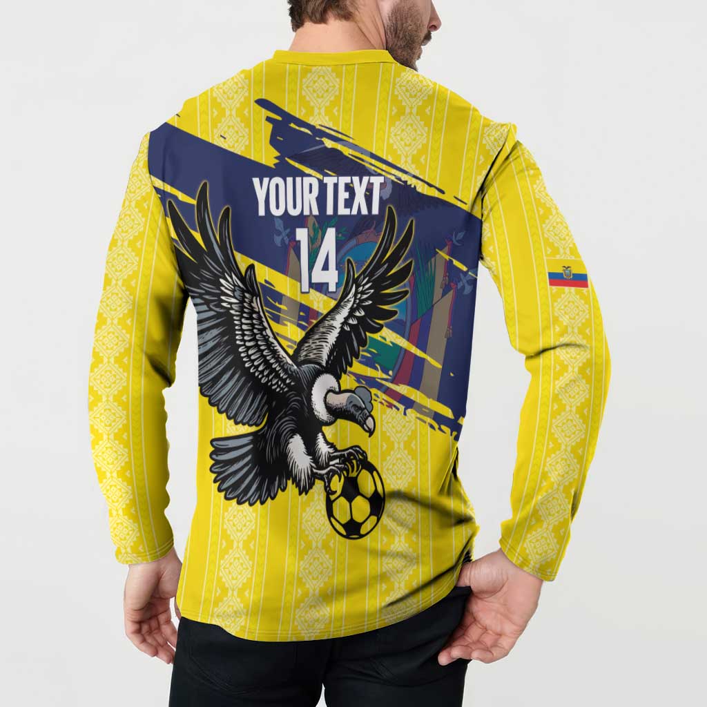 Ecuador Football Custom Button Sweatshirt 2026 Vamos La Tri Yellow South America Pattern - Wonder Print Shop