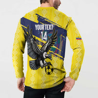 Ecuador Football Custom Button Sweatshirt 2026 Vamos La Tri Yellow South America Pattern - Wonder Print Shop